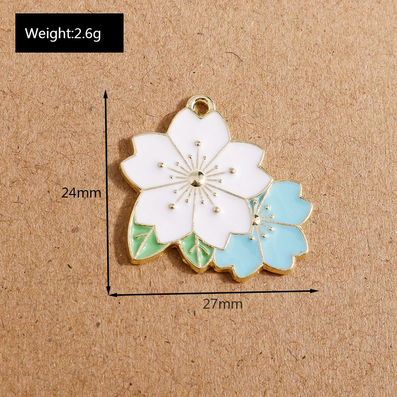 10pcs 27x24mm Enamel Sakura Cherry Blossom Charms Pendants for Jewelry Making Earrings Necklace DIY Bracelet Accessories