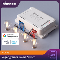 SONOFF 4CHR3 WiFi Switch 4 Gang Smart Switch Module Light Switch 3 Working Mode eWeLink APP Voice Control via Alexa Google Home