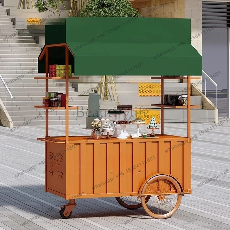 Night Market Stall Special Cart Movable Market Stall Snack Street Stall Iron Art Flower Cart