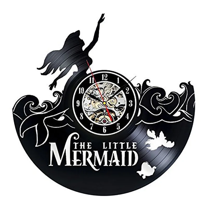 Reloj de pared con disco de vinilo de La Sirenita Ariel, decoración artística, regalo para todas las edades