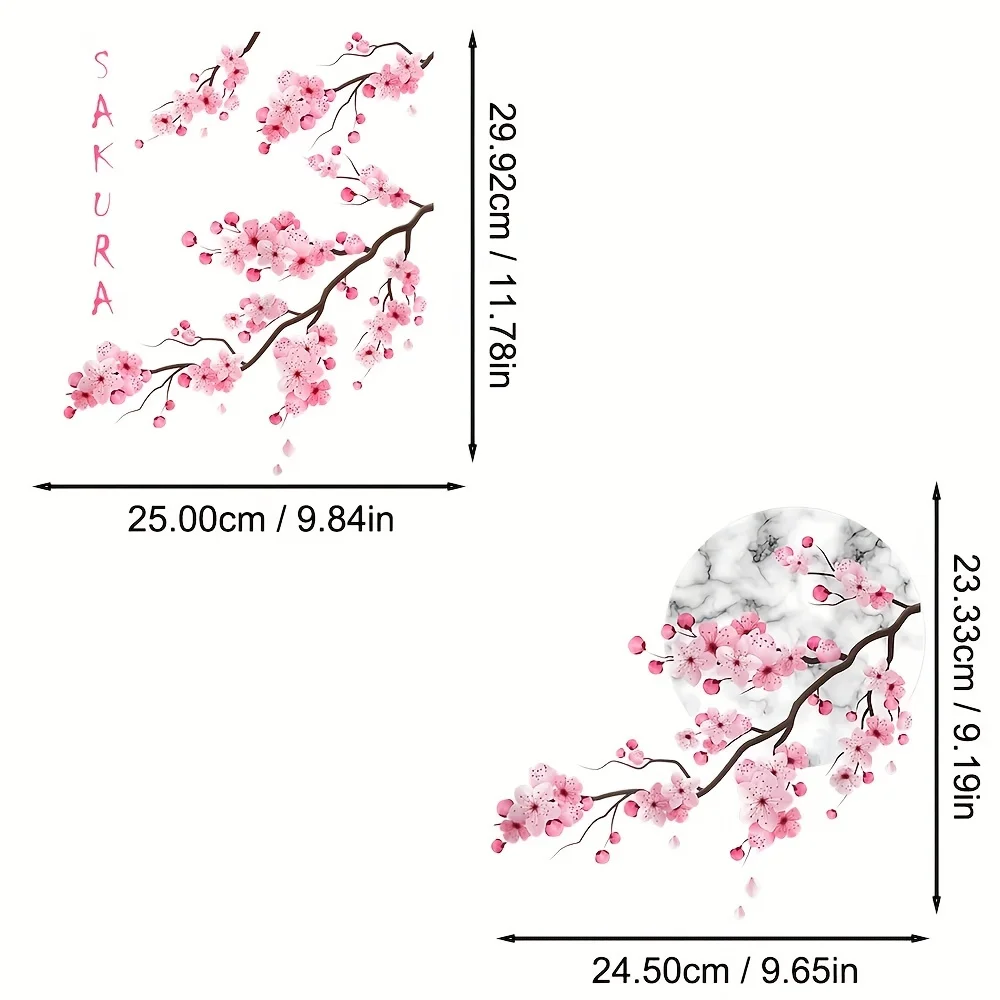 Sakura-Zweig Aufkleber Japanische Kirschblüten Vinyl-Dekal Wasserfester Blumen-Aufkleber für Autokarosserie und Fenster