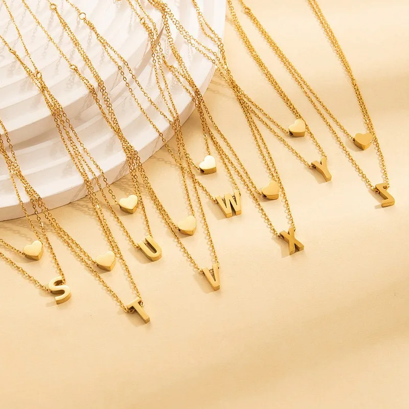 

Titanium steel letter necklace men's and women's gold-plated non-fading fashion high-end design double-layer clavicle