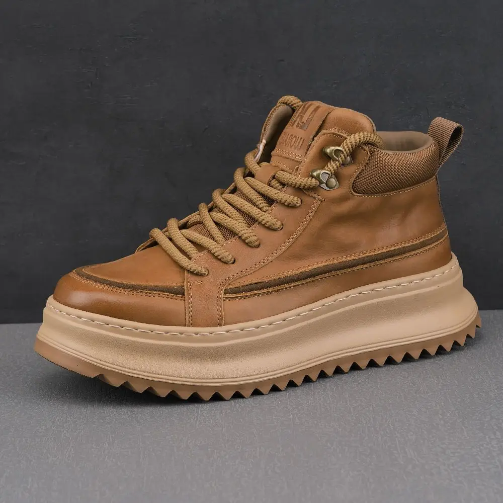 

New Autumn Winter Men's High Top Board Shoes with Straps Thick Soles Height Increasing Workwear Shoes Men's Casual Shoes