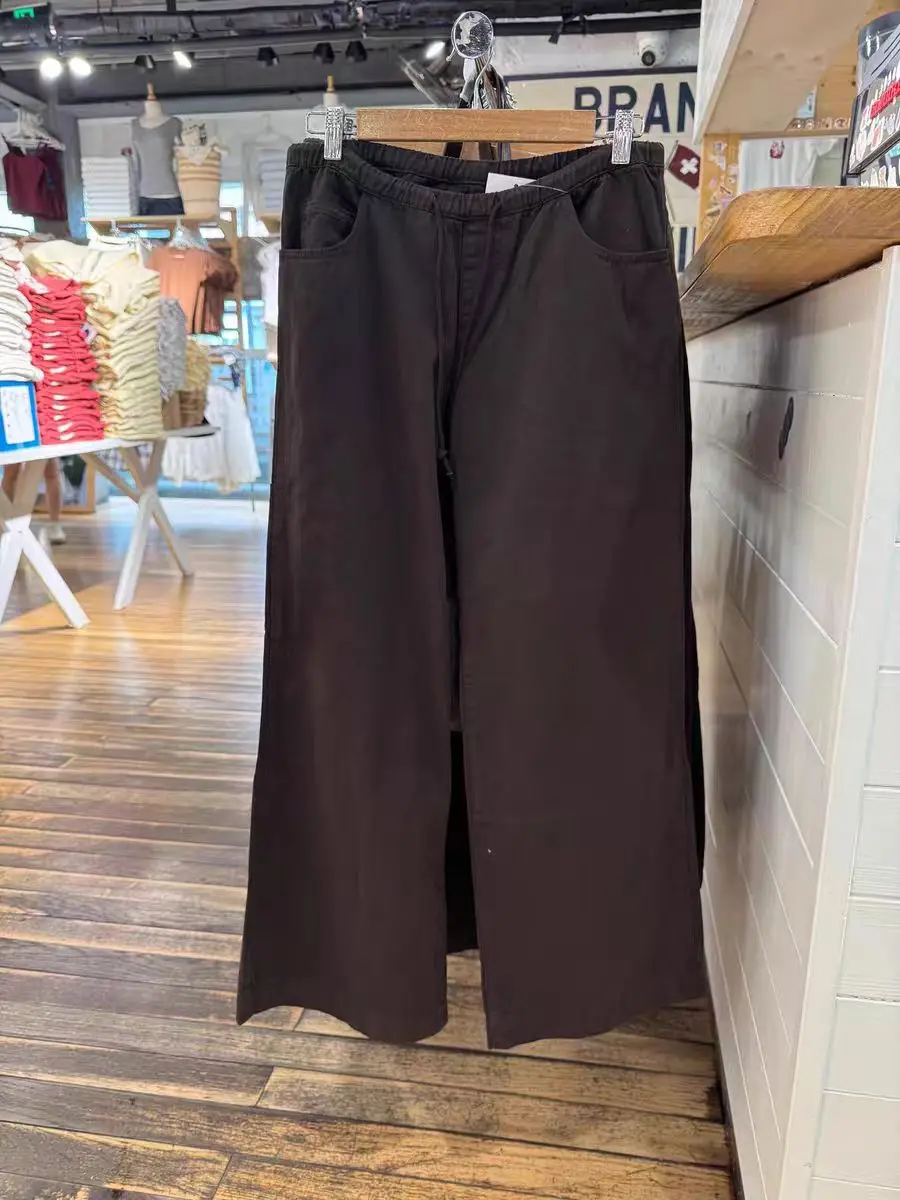 

Brandy BM Dstring Straight Leg Pants Elastic Waist Wide Leg kets Color Casual Workwear Cotton Ladies Trousers
