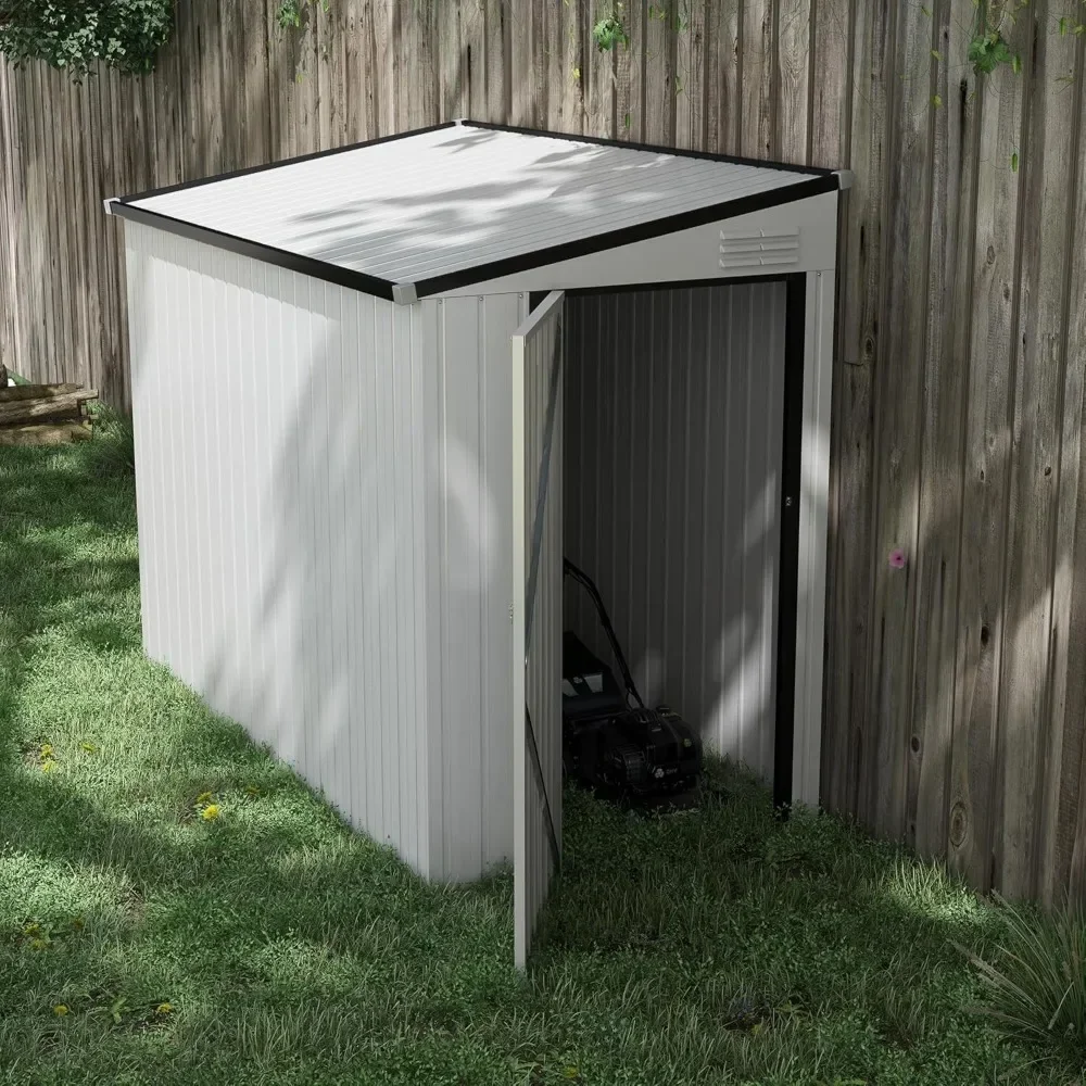 4' x 8' Metal Outdoor Storage Shed, Lean to Storage Shed, Garden Tool Storage House with Lockable Door and 2 Air Vents for