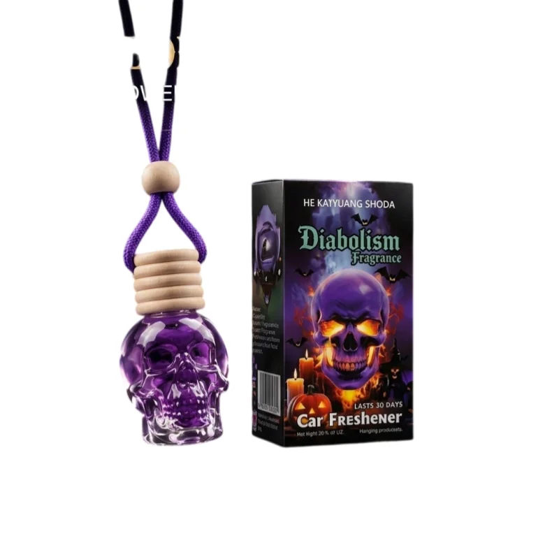 Halloween Skull Car Air Freshener Hanging Diffuser Glass Bottle Wooden Cap Aromatherapy Rearview Mirror Pendant Fragrance Gift