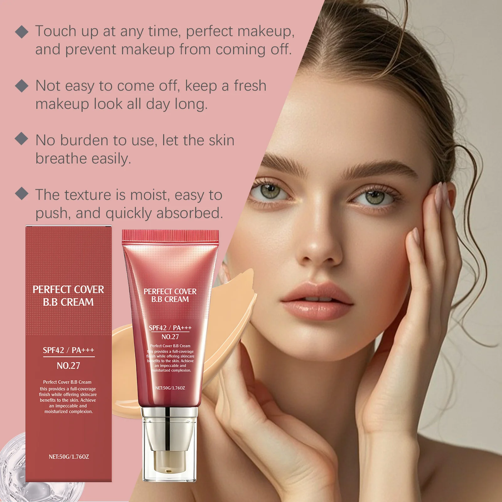 كريم أساس لتفتيح البشرة، خافي عيوب البشرة، تحسين حاجز الجلد الخشن، يقلل من كريم BB التالف، مكياج مصحح اللون