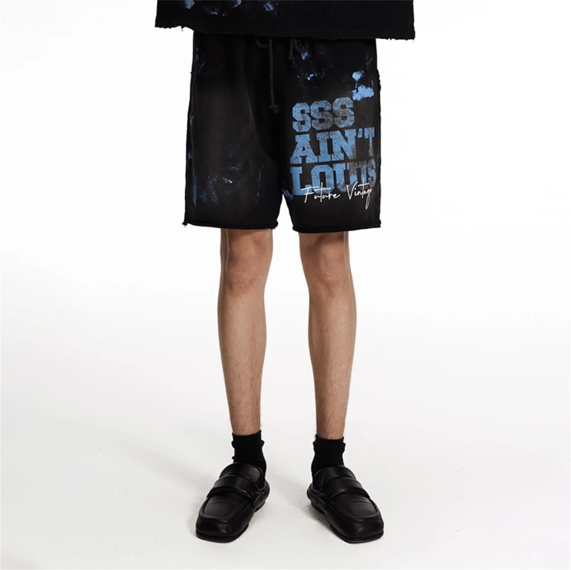 Saint Louis 24SS Future Vintage Splashing Ink Graffiti Making Dirty Water Making Old Drawstring Shorts For Summer