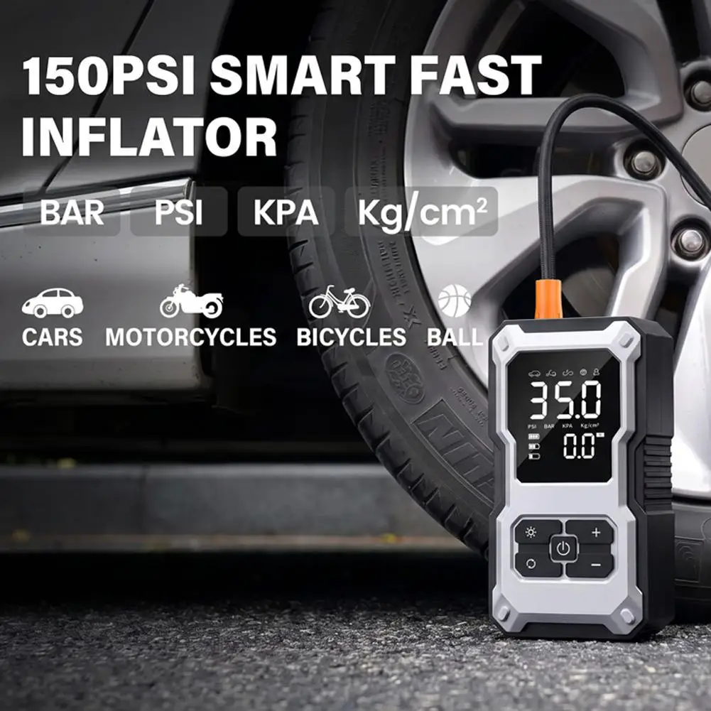 150PSI Portable Car Jump Starter Air Compressor 12V Battery Booster Digital Tire Inflator Pump Power Bank with LED Light