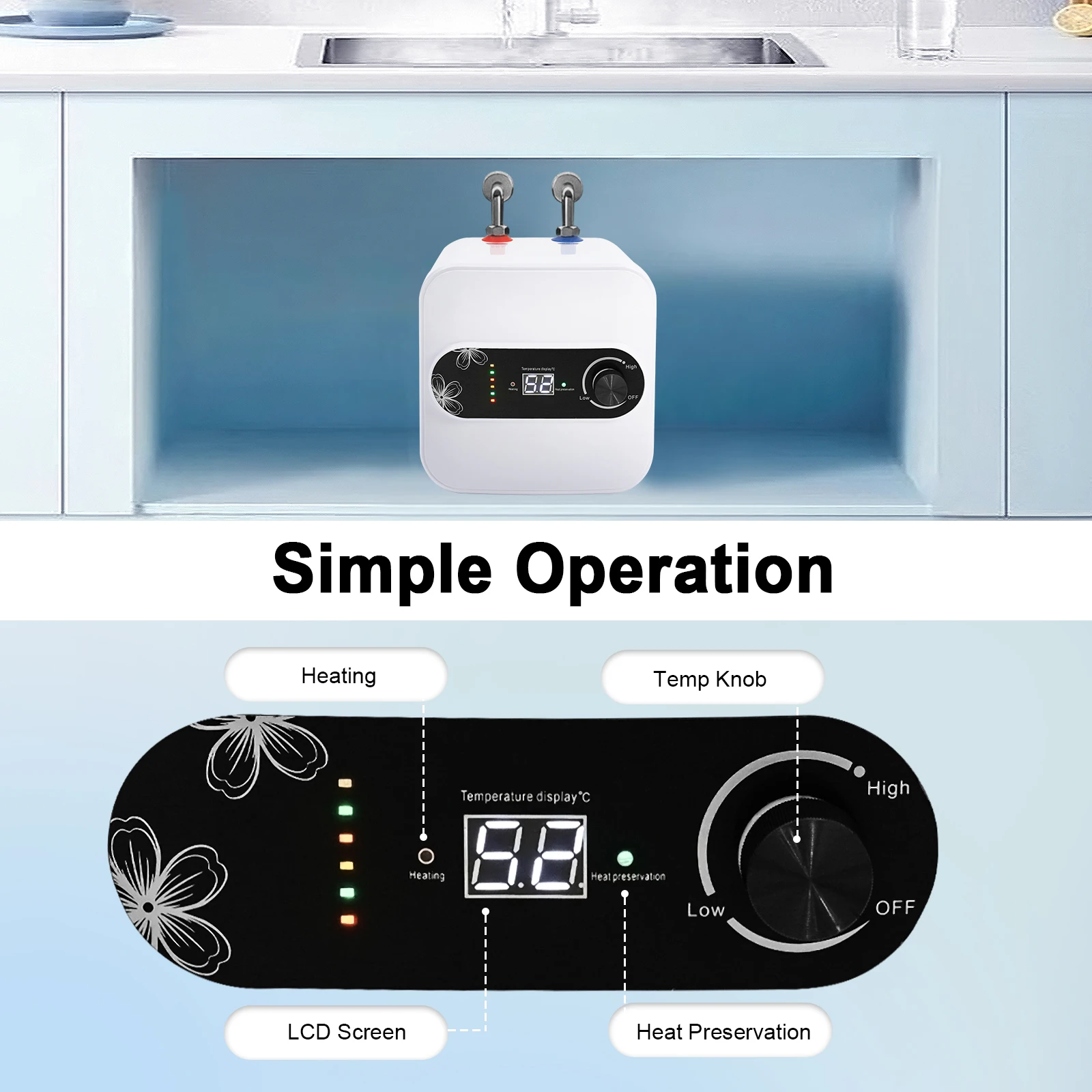 110V 2.1 Gallons Electric Mini-Tank Water Heater Tronic with LCD Screen for Being Installed in  Kitchens, Bathrooms, RVs