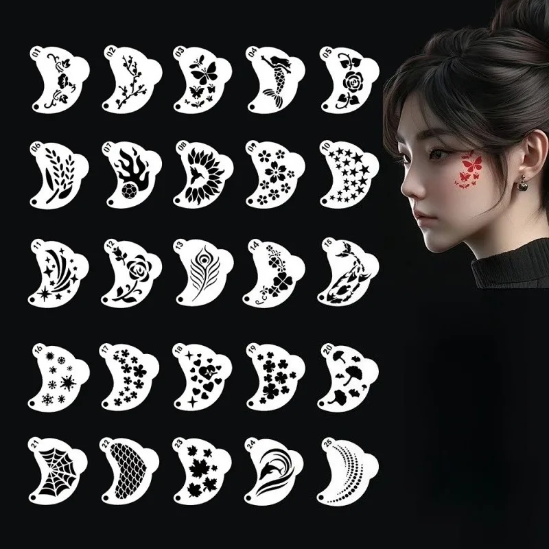 

25pcs Facial Painting Templates Fairy Tale Decorations Painting Supplies DIY Creative Plant Templates Graffiti Hollowing Out