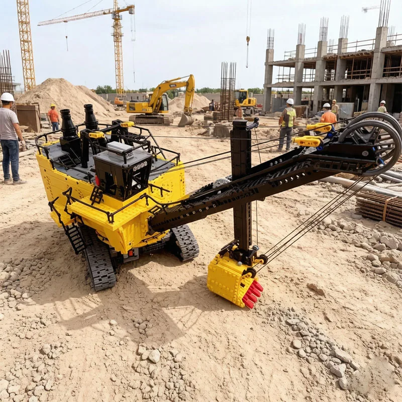 Front Shovel Rope Excavator Half-Track Crane MOC-106879 Building Block Model 3170 Pieces Birthday Christmas Gift
