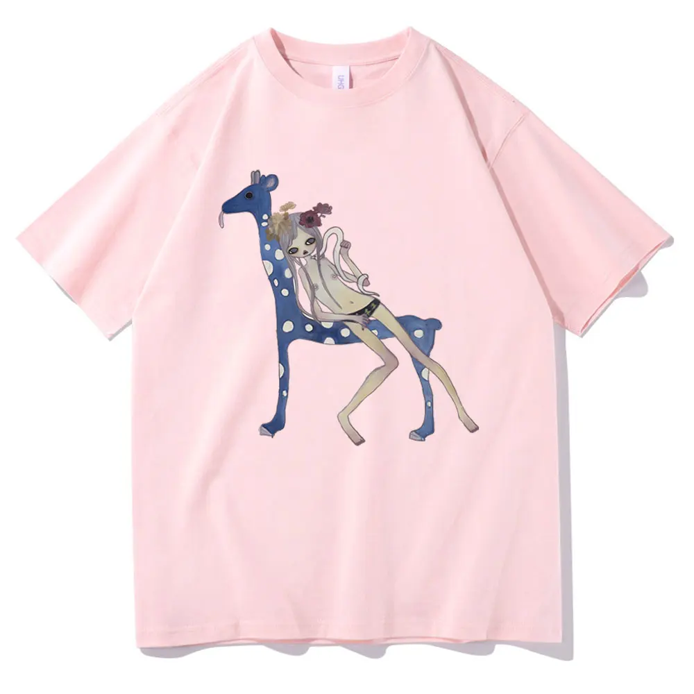 Yoshitomo Nara Aya Takano Cute Girl Giraffe and Snake Print Tshirt Men Women Casual Oversized T-shirt Male Funny Cartoon T Shirt