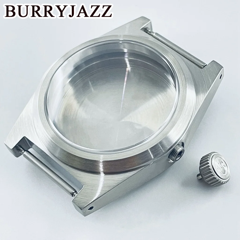 BURRYJAZZ 38mm NH35 NH36 NH34 NH38 NH70 NH72 Watch Case Silver Sapphire Glass Brushed Stainless Steel Case