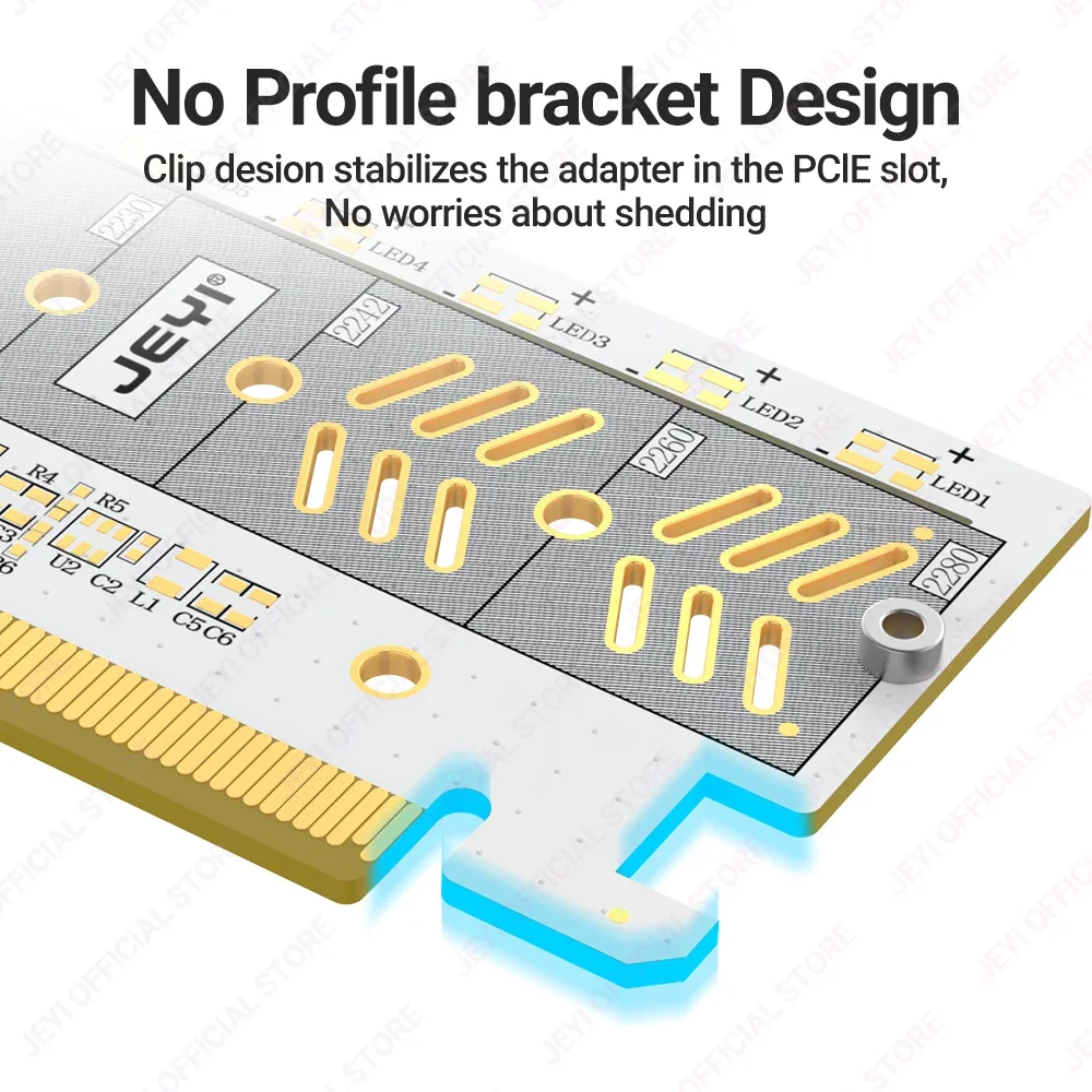 Placa adaptadora JEYI RGB M.2 NVMe SSD para PCIe 4.0, placa de expansão PCIE X4 X8 X16 de 64 Gbps para PC desktop, suporta SSDs 2280/60/40/32