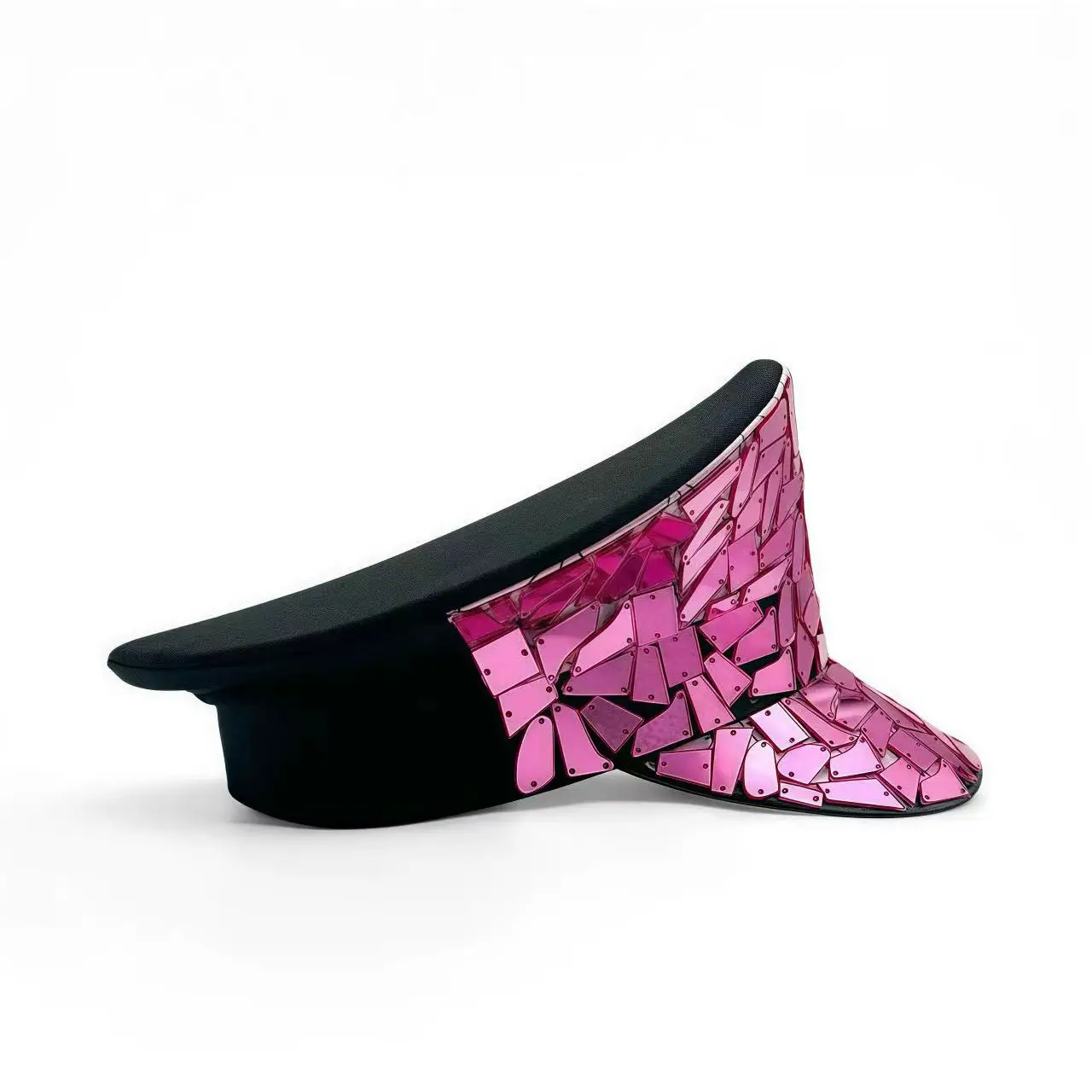 HongLuan gele laser lederen lus kapitein hoed strass & militaire petten voor dames, Rave Festivals accessoires & feestpet man