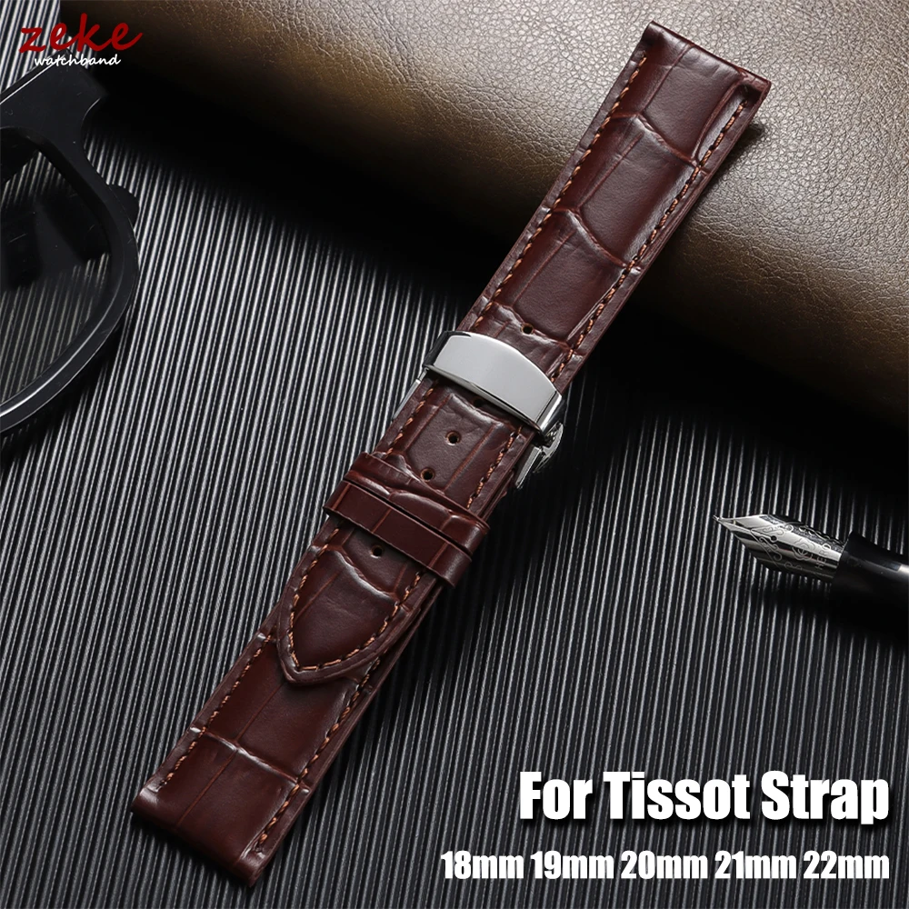 

Butterfly Buckle Genuine Calfskin Leather Watch Strap for Tissot 18/19/20/21/22mm Replacement Soft Wristwatch Band for Men Women