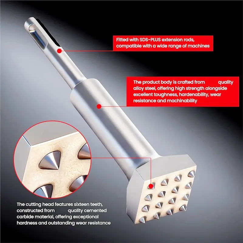 ABSJ – für Betonreparatur, Flickenvorbereitung und Oberflächenbehandlung – 6" x 1-1/4" SDS Plus-Buchsenwerkzeug, 16-Spitzen-Buchshammerbits