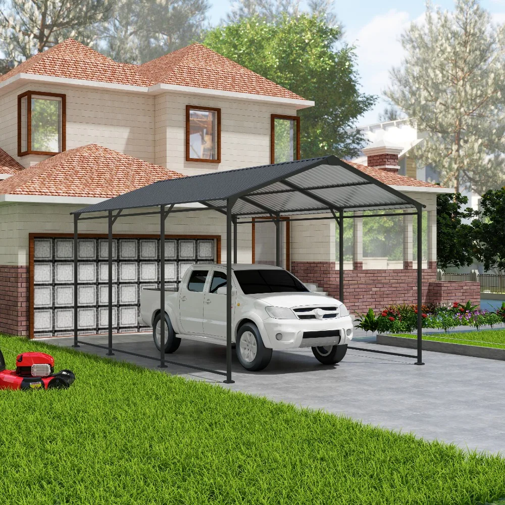 Metal Gazebo 10 X 15 FT Heavy Duty with Galvanized Steel Roof, Metal Garage Canopy with Galvanized Steel Roof & Frame, Gray