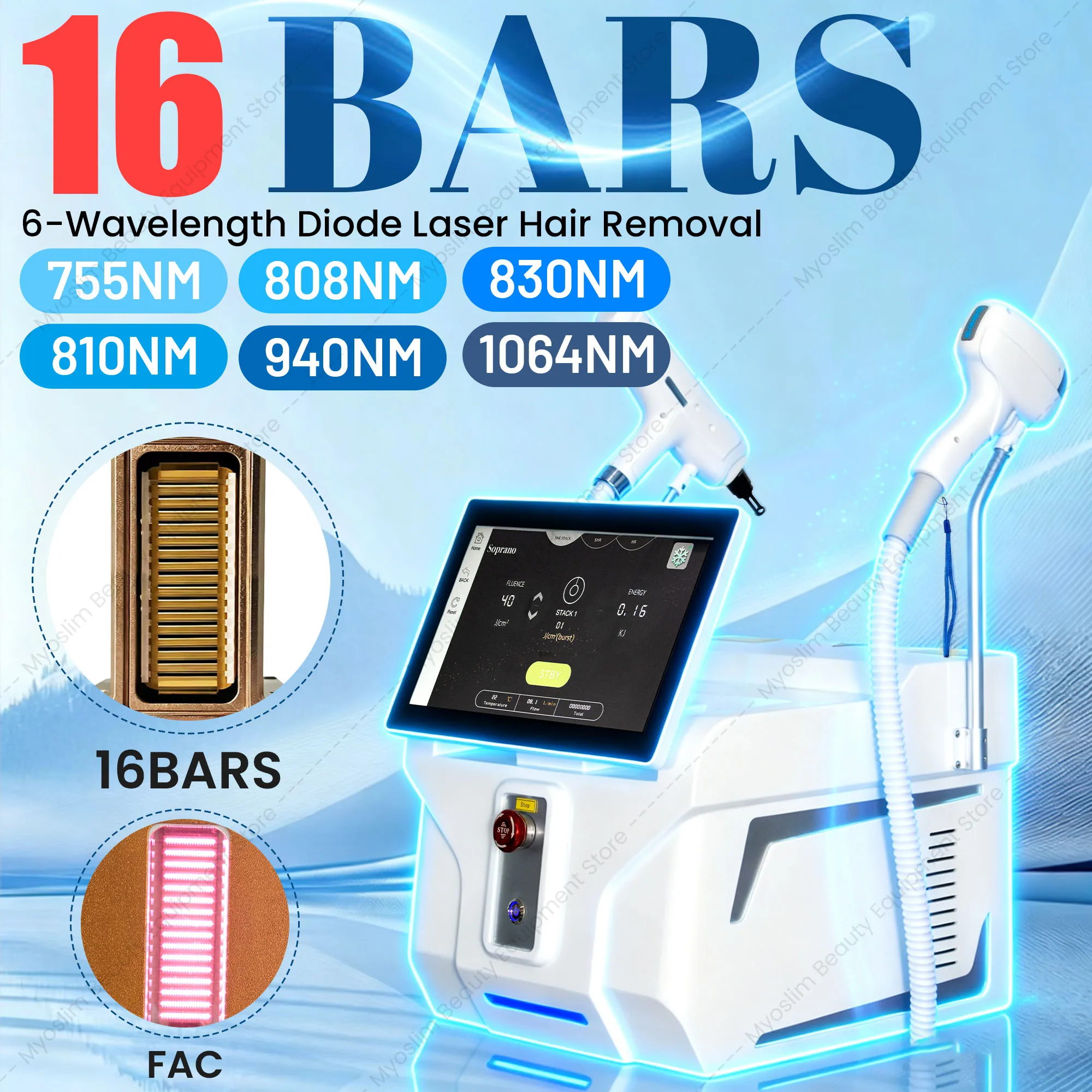 NEW 7000W 6 Waves 808NM Professional FAC 2 IN 1 Machine, Diode  Laser Hair Removal  Pico Qswitch ND YAG Tattoo Removal Machine