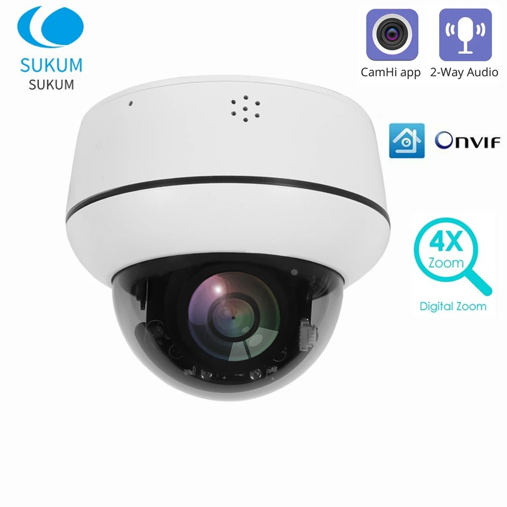 

CCTV Security POE 5MP MINI Dome PTZ Camera Pan Tilt 4X ZOOM P2P Phone Control Video Surveillance IP Camera CamHi APP