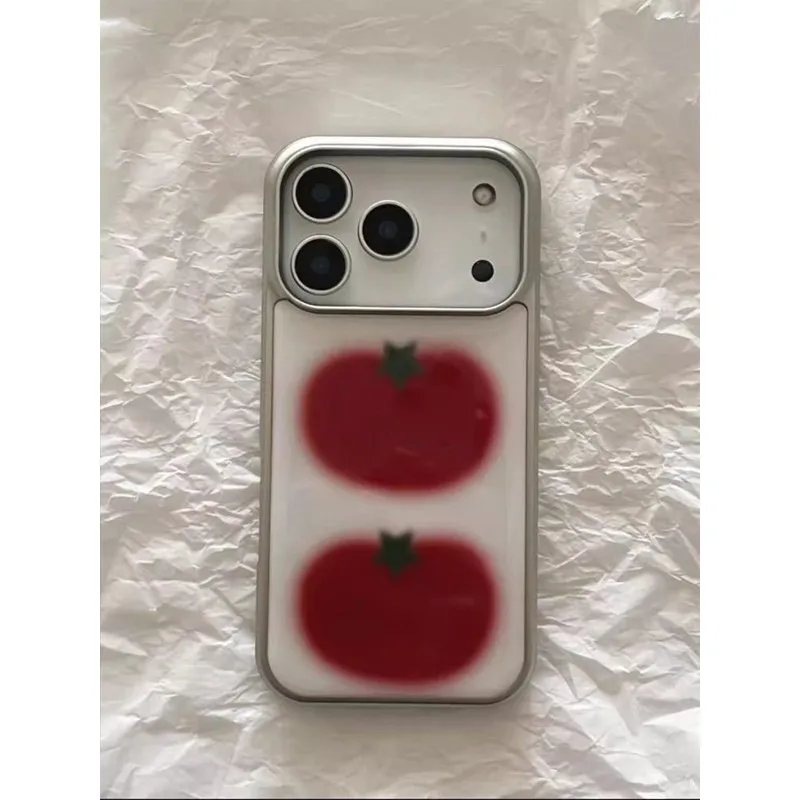 Novo coreano ins na moda nicho arte tomate caso de telefone para iphone 17 16e 16 15 14 13 12 11 ar pro max x xr xsmax 8 plus capa luxo