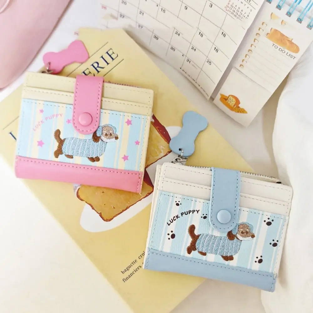 Dopamin Farbe Dackel Stickerei Geldbörse Mäppchen Cartoon Pu Brieftasche Ins Koreanischen Stil Kleine Artikel Tasche Weibliche/Mädchen