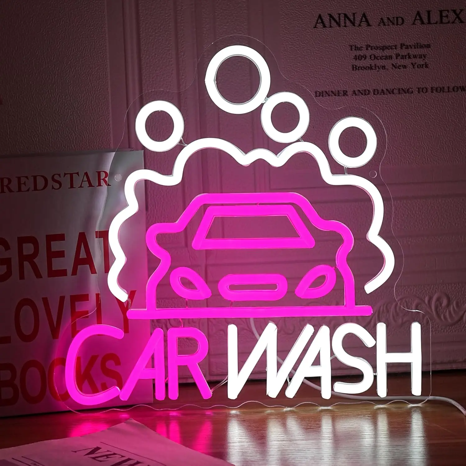 Car Wash Neon Sign Sedan LED Neon Light USB Dimmable for Party Gas Station Service Area Auto Repair Shop Car Show Wall Decor
