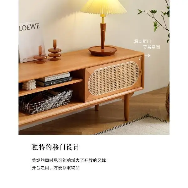 All solid wood TV cabinet, small apartment, living room pine cabinet, storage log floor cabinet, fully equipped Weidu
