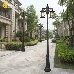 Outdoor Lamp Post Light 2 Head Classic Black Lamp Pole with Bubble Glass Panels E27 Base Waterproof Street Lighting for Backyard