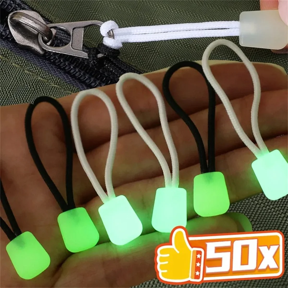 1/50PCS Luminous Zipper Pull Rope Glow in The Dark Zipper Head Anti-lost Backpack Clothes Jackets Slider Head Sewing Repair Kits