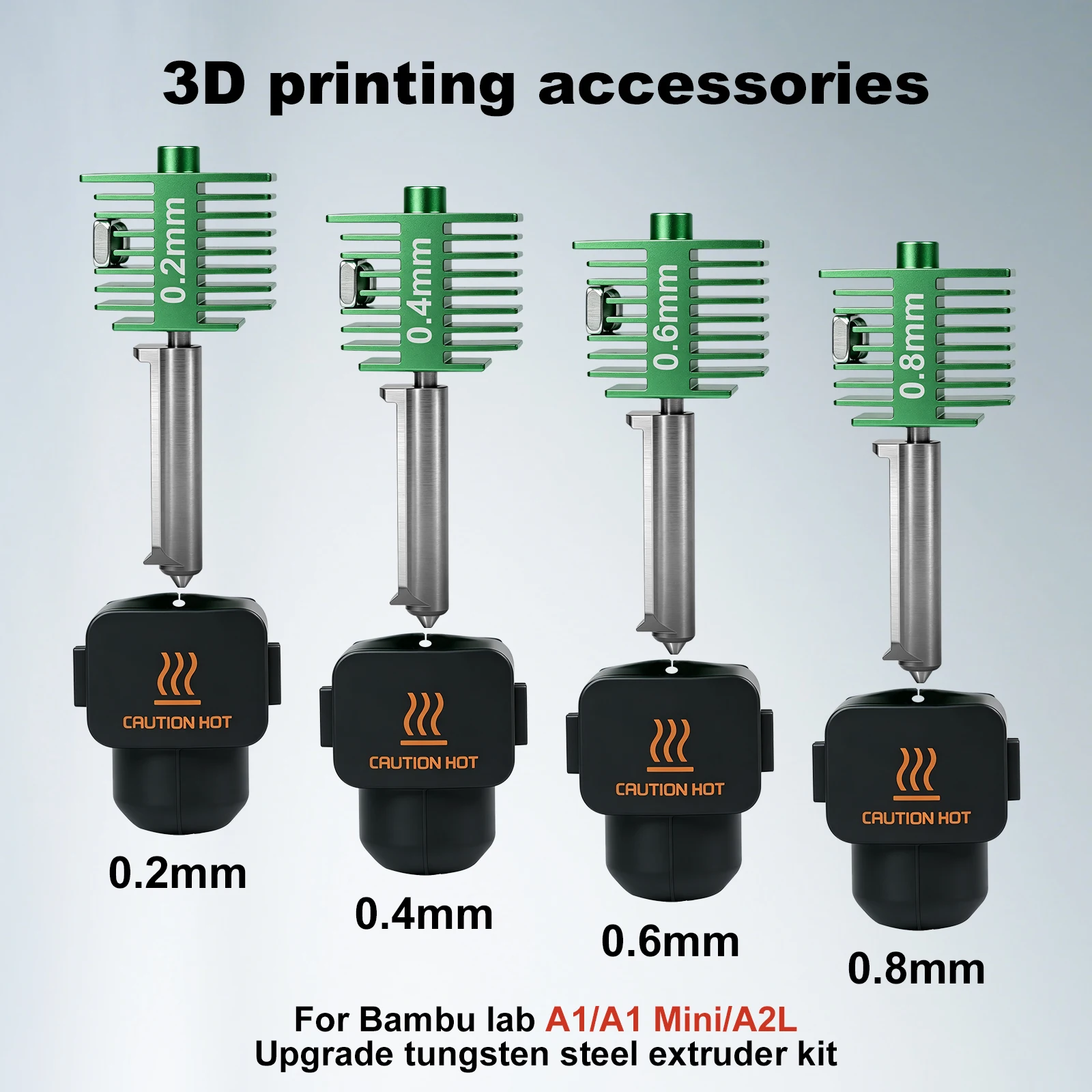 For Bambu Lab A1/A1 Mini/A2L Integrated Tungsten Carbide Nozzle Hotend Extruder Kit 0.2/0.4/0.6/0.8mm 1.75mm 3D Printer Parts