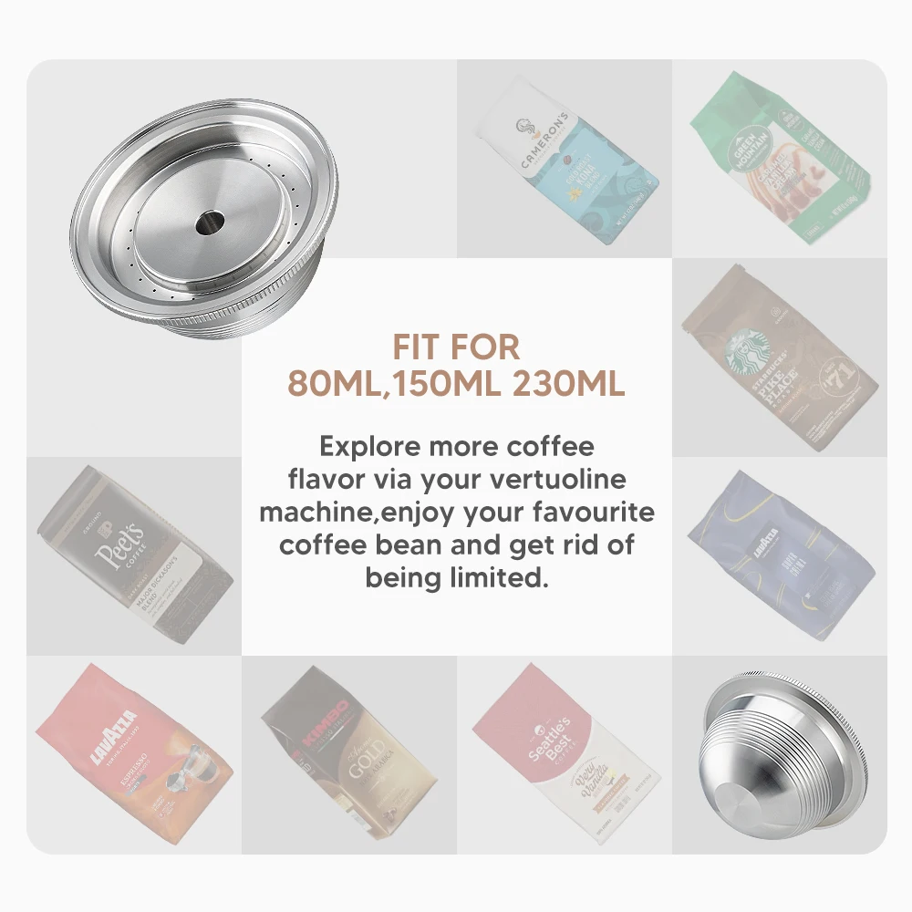 Reusable Capsule Pod for Nespresso Vertuo Vertuoline Coffee Maker Stainless Steel Refillable Espresso Coffee Filter Tamper