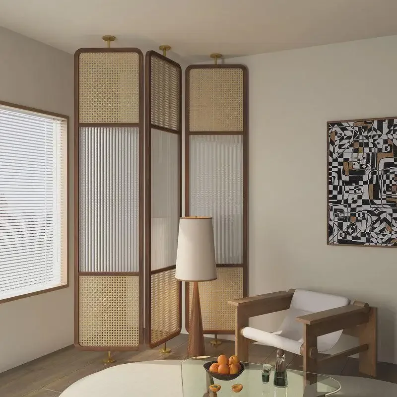 

Nordic Minimalist rotating screen rattan solid wood indomitable glass partition hotel living room bedroom home