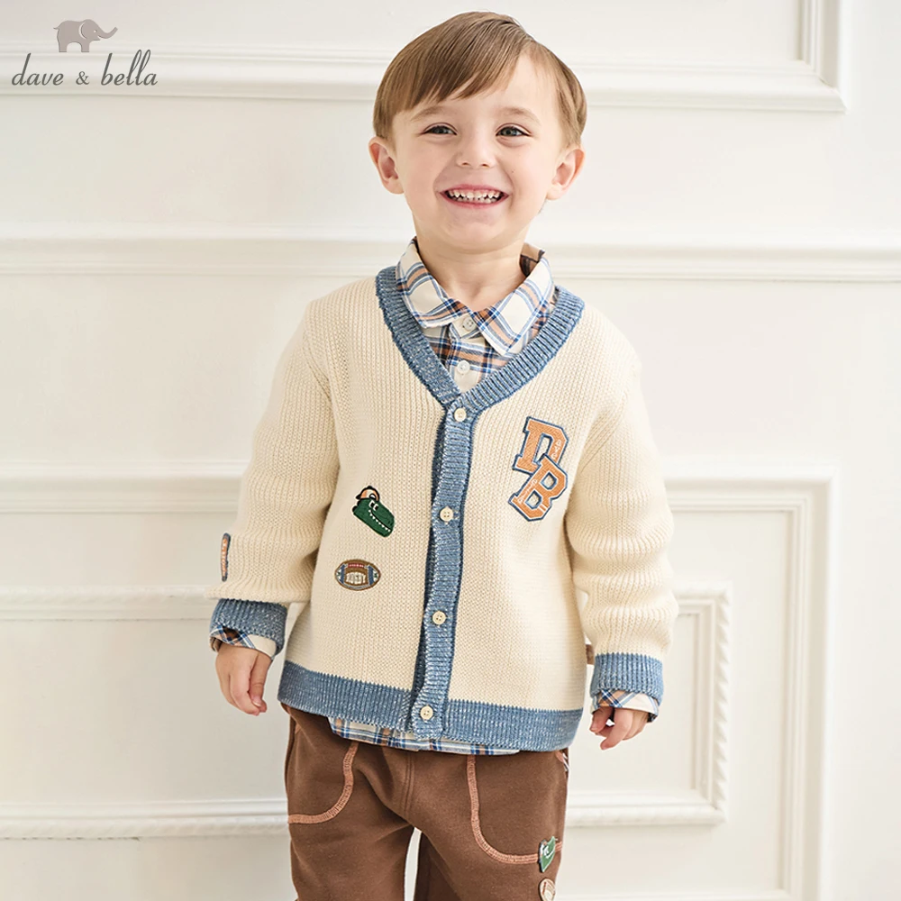 Dave Bella Kids Autumn Spring Sweater Cardigan Children Cute Outerwear Cardigan Baby Boy Clothes DB3252488