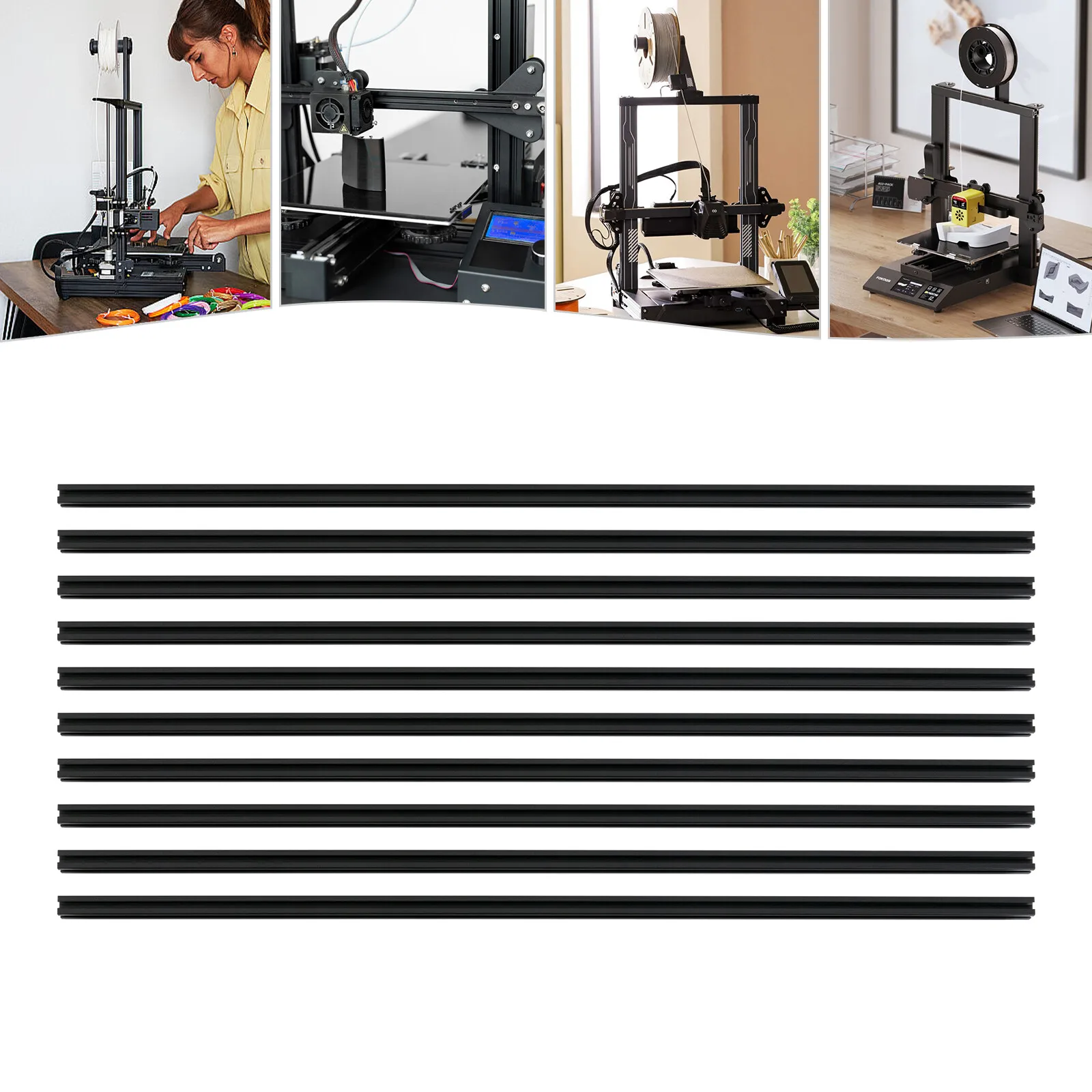 Extrusion d'aluminium noir à fente 2020 T, 10 paquets, 20x20x1000mm, profil 6063 T5 pour Rail de cadre d'imprimante 3D CNC