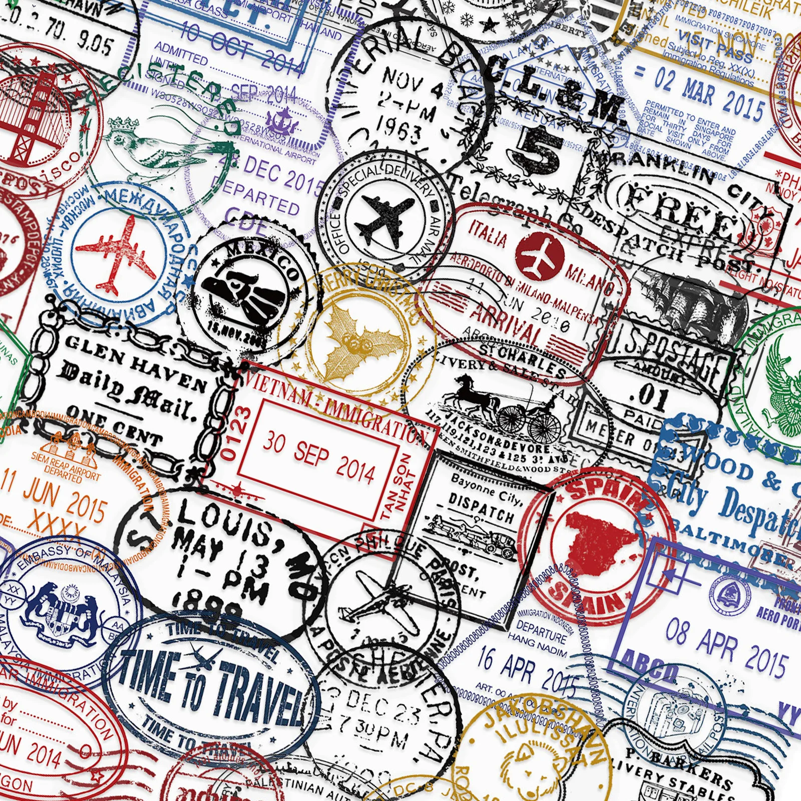 60Pcs Transparent Vintage Postmark Stickers Clear Self-Adhesive Aesthetic Decorative Decals for DIY Diary Journaling Phone Cover