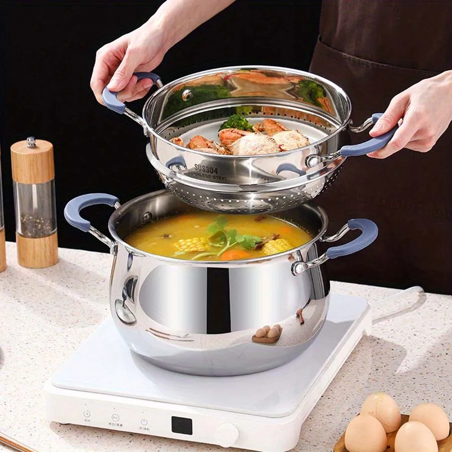 

Thickened 304 stainless steel soup pot, multifunctional household steamer, soup pot, three-layer steel