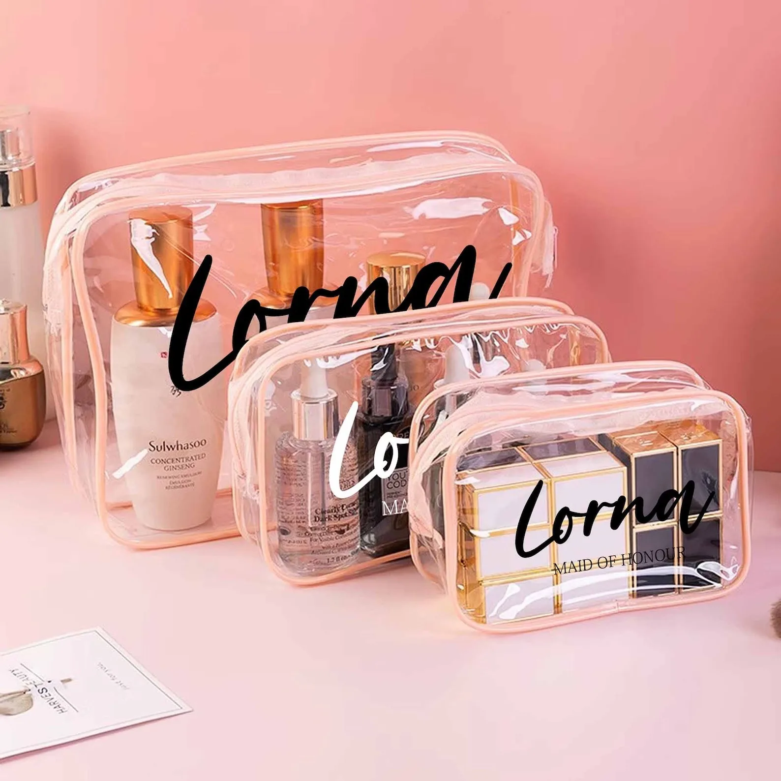 Personalized Makeup Bags, clear travel bag, clear toiletry bag, travel bag, cosmetic pouch, bridesmaid gifts, bachelorette party