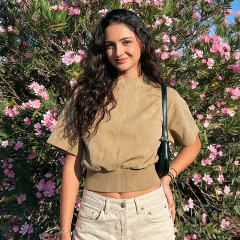 Women's Faux Suede Crop Top Women Short Sleeve Loose Cropped Vest Summer Casual Short Shirt For Ladies Elegant Female Tank Tops