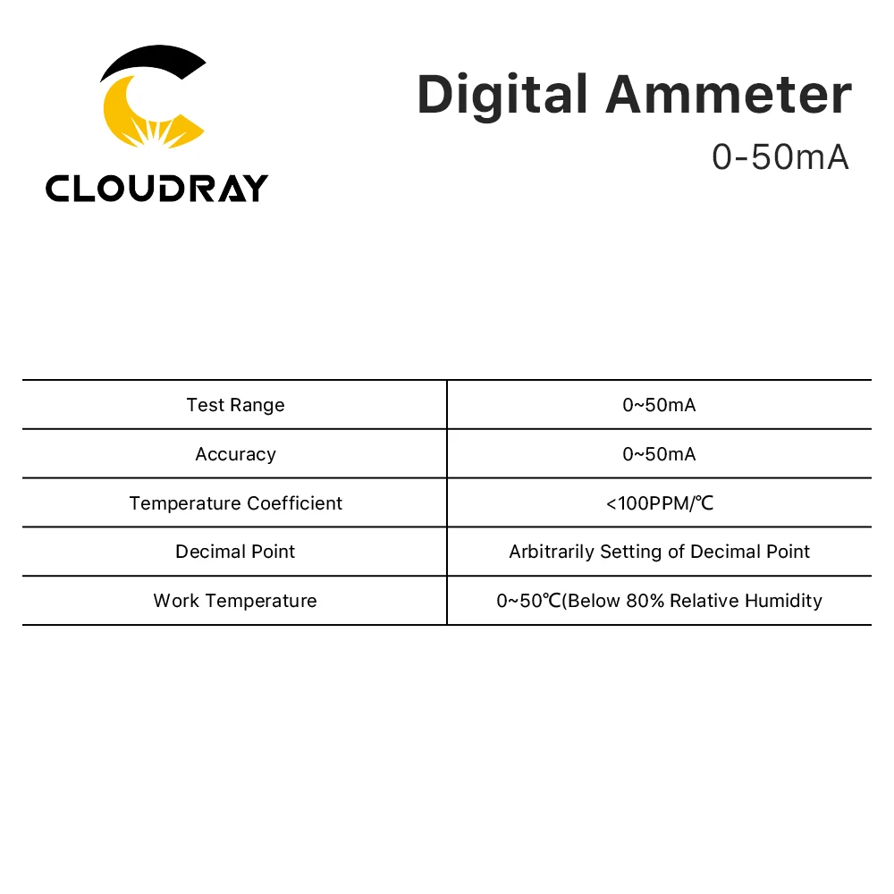 Cloudray 50mA LED Digital Ammeter DC 0-50mA  Analog Amp Panel Meter Current for CO2 Laser Engraving Cutting Machine