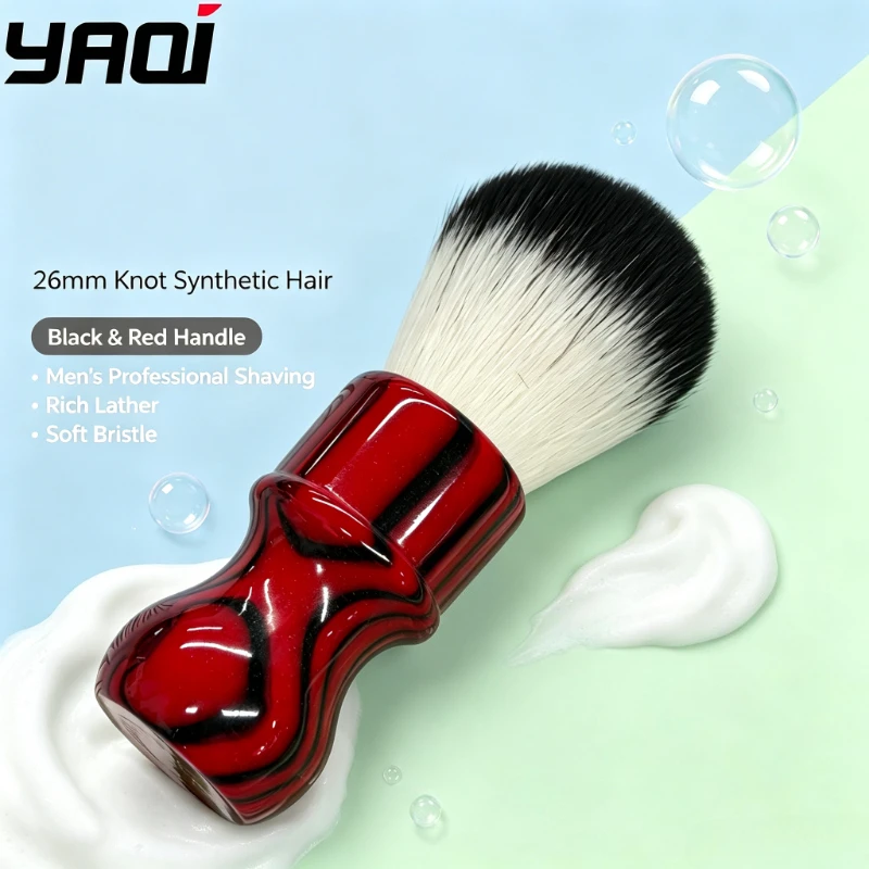 2026 YAQI Evil Zebra 26mm Knot Black and Red Handle Synthetic Hair Mens Professional Shaving Brush