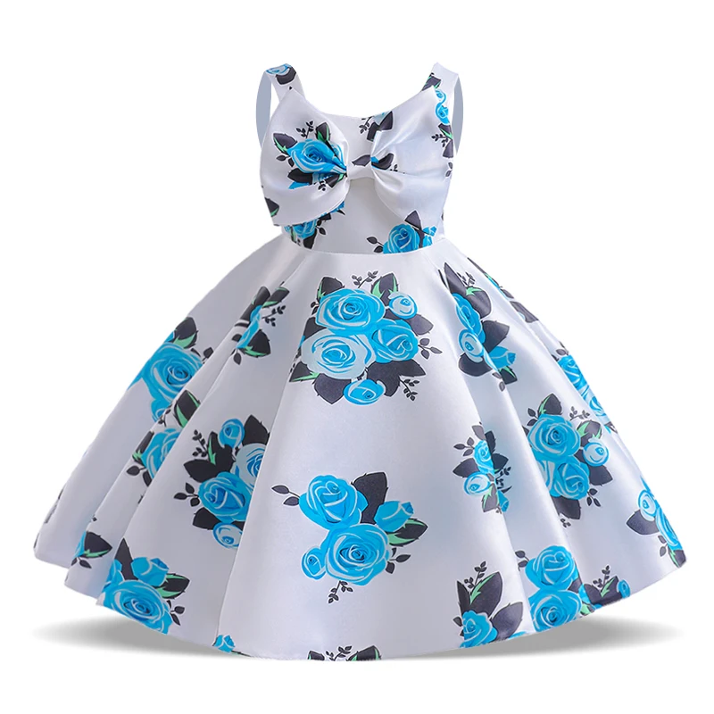 2023 Kids Princess Dress For Girls Summer Floral Print Clothes Children Girl Birthday Party Dresses Big Bow Vestidos