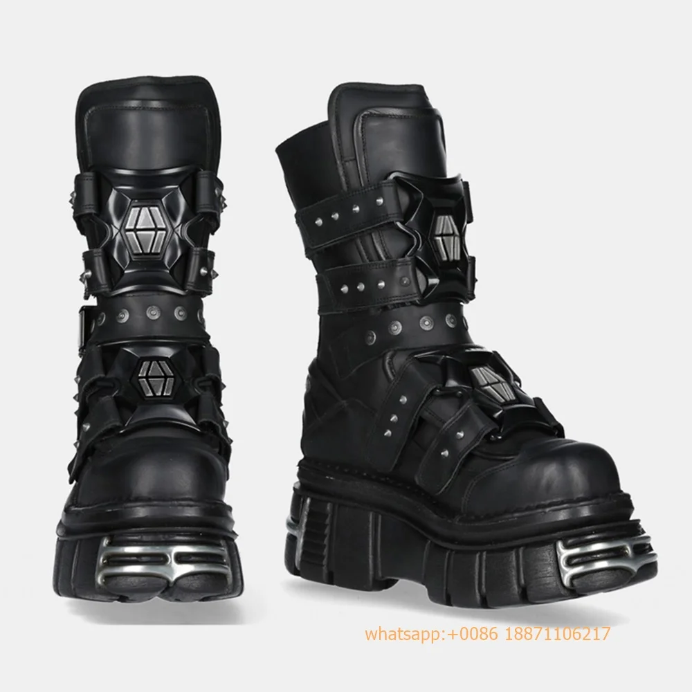 Bottes gothiques punk à rivets en métal pour hommes et femmes, chaussures de moto Street Rock, l'offre elles optiques, chaussures de sport décontractées, nouveau, fête, 35-45, 2024