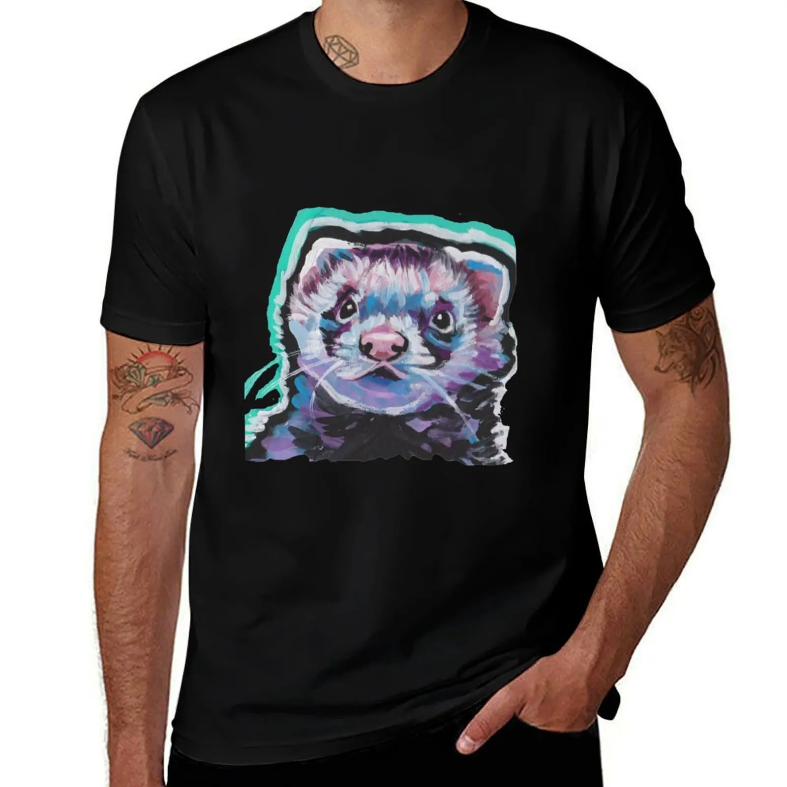 Fun Ferret Pet bright colorful Pop Art T-Shirt Moisture Wicking Athletic T-Shirt