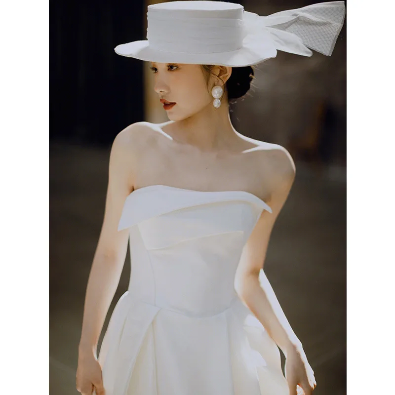 

French Style Stunning Wedding Dress Feel Satin Simple Lightweight Outdoor Travel Photography Veil2023New Arrival Bridal Gowns
