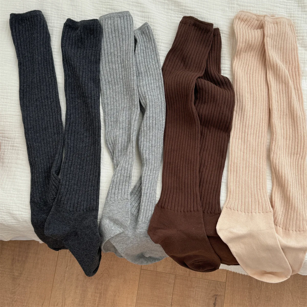 

Хлопковые вязаные носки, женские длинные носки, чулки до бедра JK, гольфы для девочек, однотонные чулки, черный, белый, серый цвет