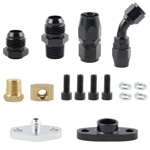 Imagen 2 del producto Kit de línea de aceite Turbo de 3 piezas (retorno de drenaje + alimentación + brida de tapón de cacerola) - Para T3/T4/T04E/T60/T70 Turbo