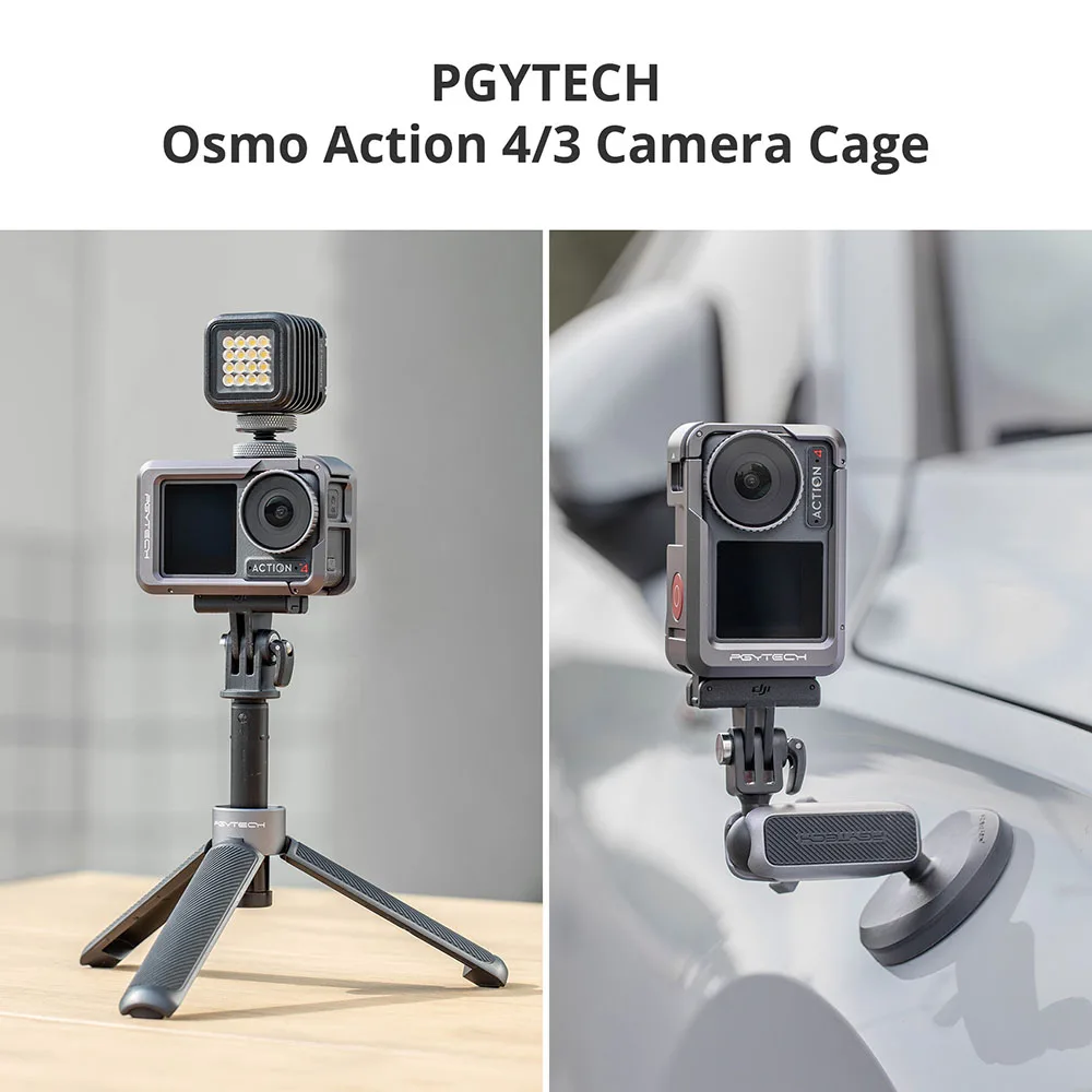 PGYTECH Camera Cage For DJI OSMO Action 4/3, Aluminum Alloy Protective Vlogging Camera Frame Magnetic Quick Release Connector