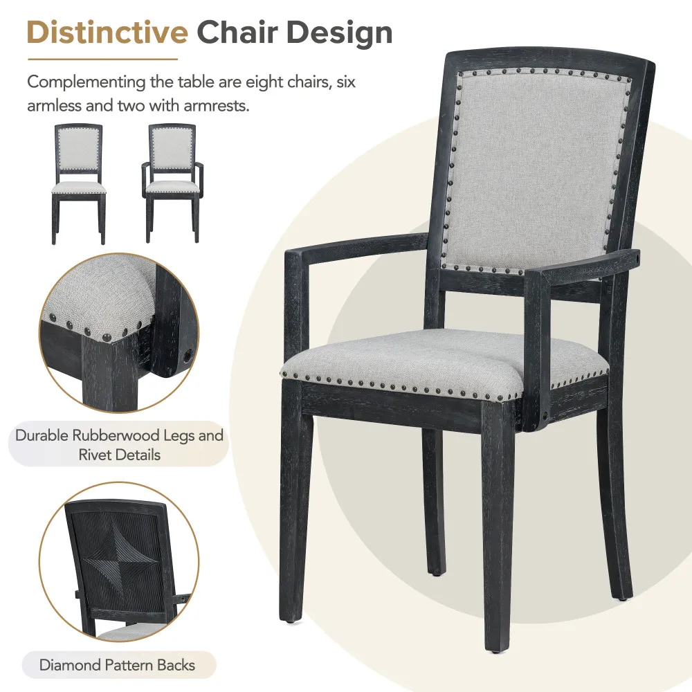 YQXH Set tavolo da pranzo rustico allungabile da 84 pollici con foglia rimovibile da 24 pollici, 6 sedie da pranzo imbottite senza braccioli